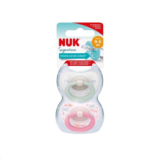 NUK Signature čiulptukas 0-6m 2vnt mergaitės, dydis 0-6 m, 0-6 m