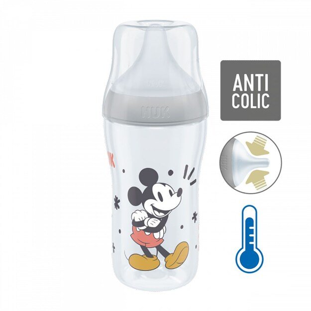 NUK Perfect Match MICKEY Temperature Control Baby Bottle 260 ml pilka