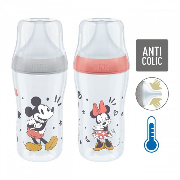 NUK Perfect Match MICKEY Temperature Control Baby Bottle 260 ml pilka