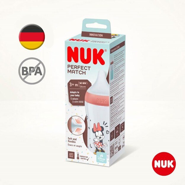 NUK Perfect Match MICKEY Temperature Control Baby Bottle 260 ml pilka