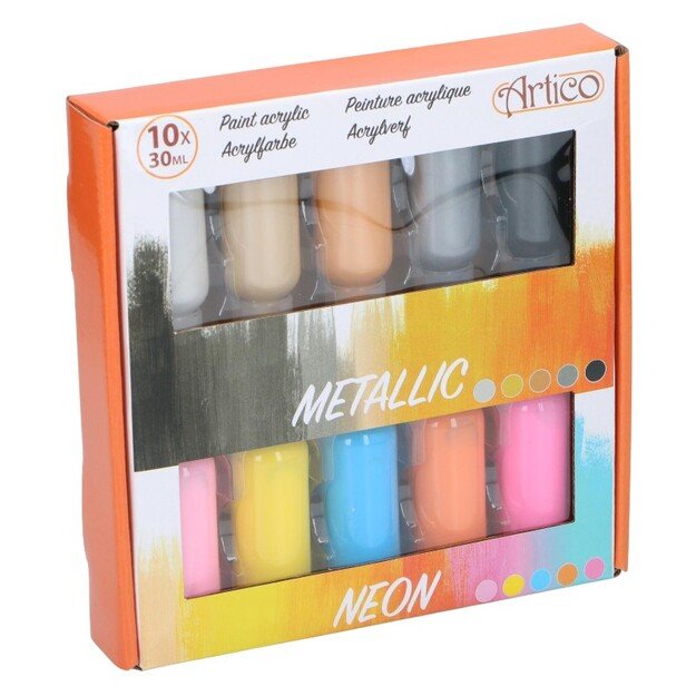 Artico - Neoninių / metalinių akrilinių dažų rinkinys tūbelėse 30 ml