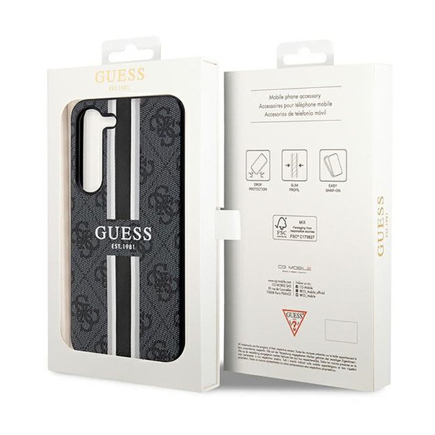 Guess 4G Printed Stripe – dėklas, skirtas Samsung Galaxy S23 (juodas)