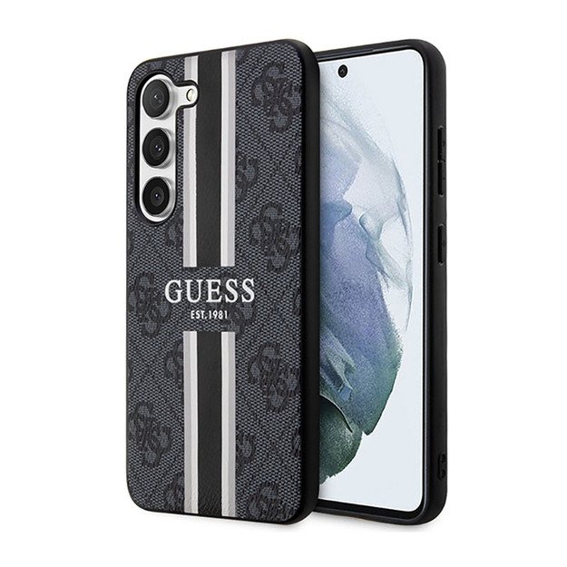 Guess 4G Printed Stripe – dėklas, skirtas Samsung Galaxy S23 (juodas)