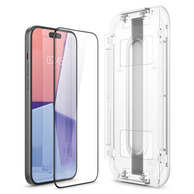 „Spigen GLAS.TR EZ FIT FC“ grūdintas stiklas, skirtas „iPhone 15“ (juodas rėmelis) 4