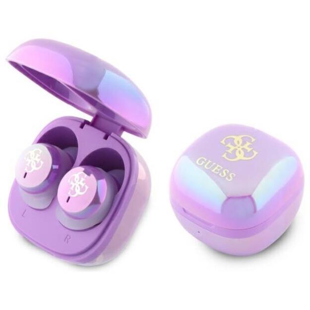 Guess 4G spausdintas logotipas – Bluetooth TWS ausinės + įkrovimo dėklas (violetinė)