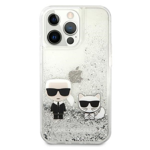 Karl Lagerfeld Liquid Glitter Karl & Choupette – dėklas, skirtas iPhone 13 Pro (sidabras)