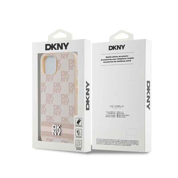 DKNY odinis languotas monofoninis raštas ir spausdintos juostelės – dėklas, skirtas iPhone 14/15/13 (rožinis)