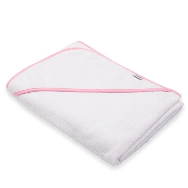 Kiltinis rankšluostis kūdikiui su gobtuvu New Baby BASIC 100x100 balta-rožinė