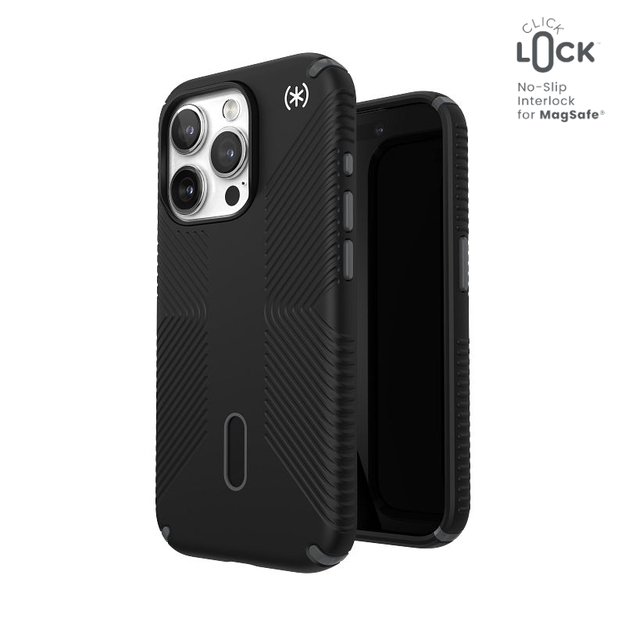 Speck Presidio2 Grip ClickLock & Magsafe – dėklas, skirtas iPhone 15 Pro (juodas / šiferio pilkas / baltas)