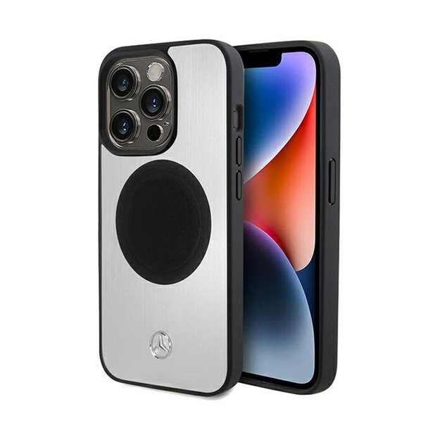 Mercedes Leather & Alu MagSafe – iPhone 15 Pro Max dėklas (sidabras)
