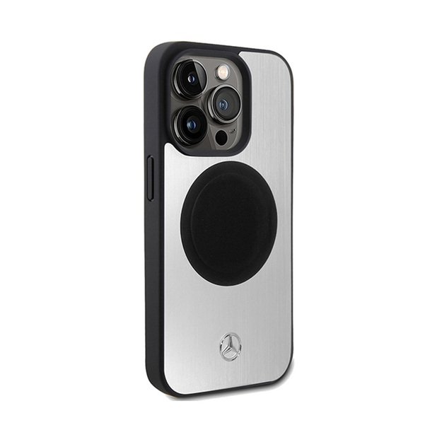 Mercedes Leather & Alu MagSafe – iPhone 15 Pro Max dėklas (sidabras) 12