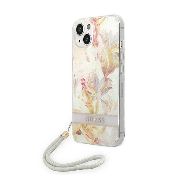 Guess Flower Cord – dėklas, skirtas iPhone 14 Plus (violetinė)