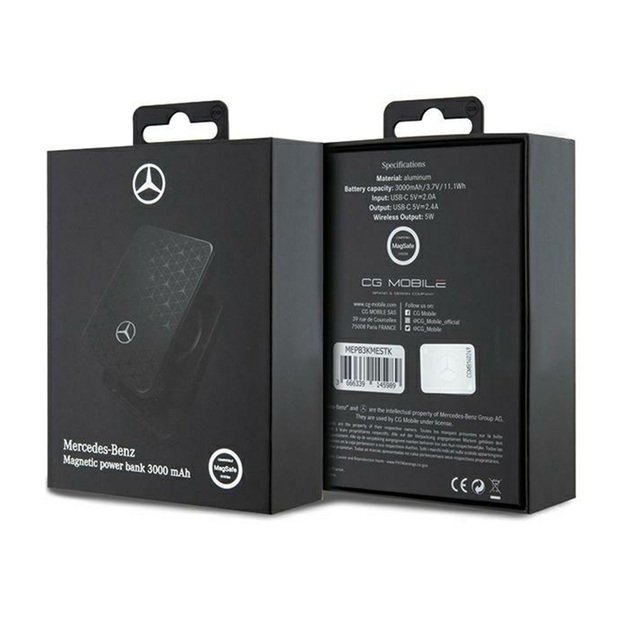 „Mercedes Stars Pattern MagSafe“ – indukcinė išorinė baterija, 3000 mAh, 5 W, „MagSafe“ (juoda)