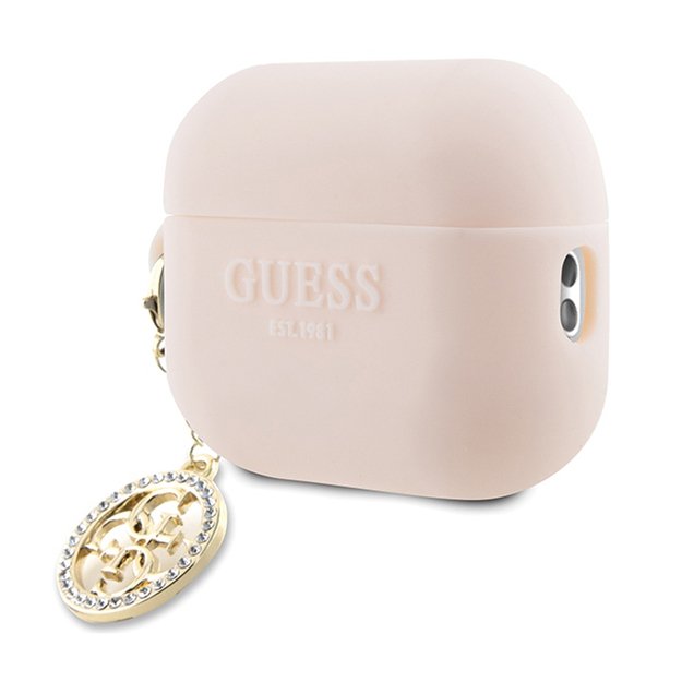 „Guess 3D Rubber 4G Diamond Charm“ dėklas, skirtas „AirPods Pro 2“ ausinėms (rožinis)