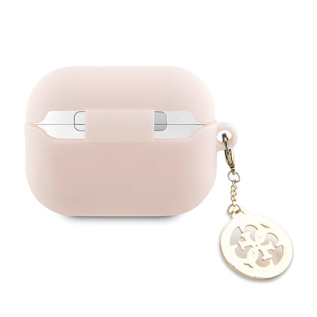 „Guess 3D Rubber 4G Diamond Charm“ dėklas, skirtas „AirPods Pro 2“ ausinėms (rožinis)