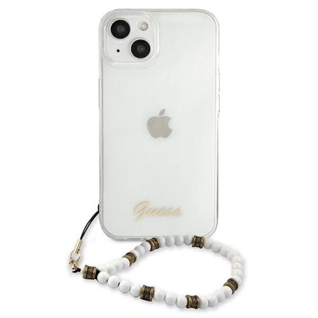 „Guess“ balto perlo dirželio dėklas „iPhone 13 Mini“ (skaidrus) 6