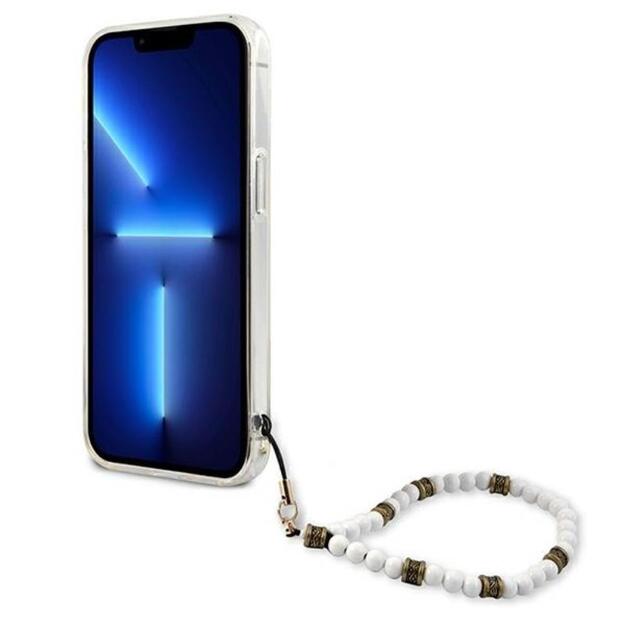 „Guess“ balto perlo dirželio dėklas „iPhone 13 Mini“ (skaidrus) 4
