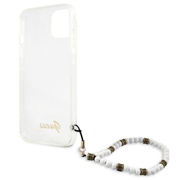 „Guess“ balto perlo dirželio dėklas „iPhone 13 Mini“ (skaidrus) 2