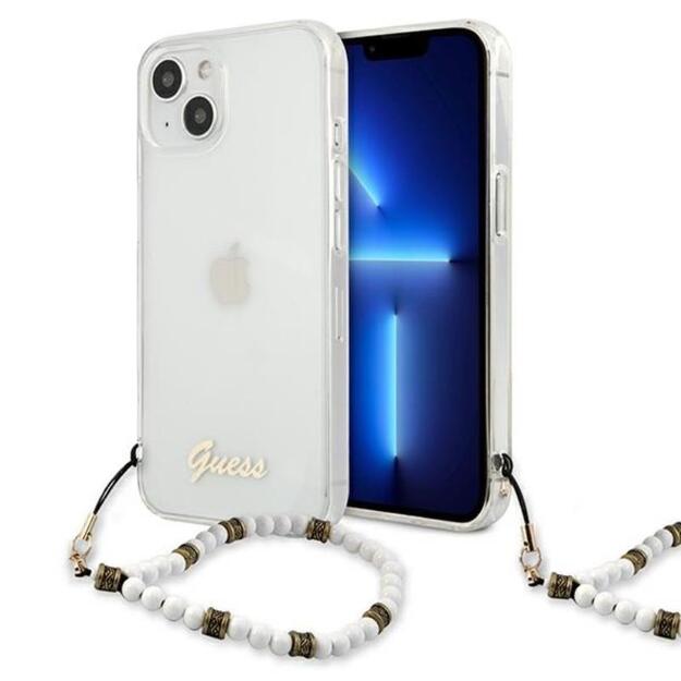 „Guess“ balto perlo dirželio dėklas „iPhone 13 Mini“ (skaidrus) 8