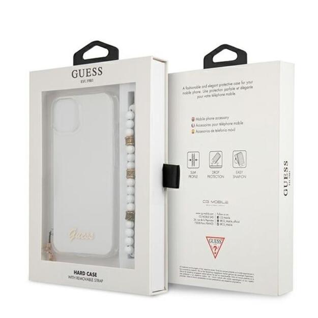 „Guess“ balto perlo dirželio dėklas „iPhone 13 Mini“ (skaidrus) 1