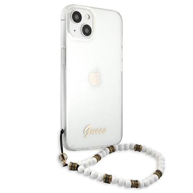 „Guess“ balto perlo dirželio dėklas „iPhone 13 Mini“ (skaidrus) 5