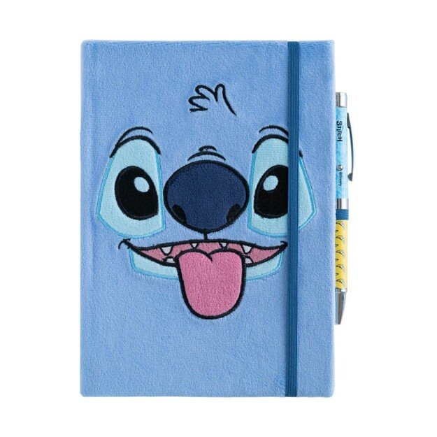 „Disney Stitch“ – pliušinis užrašų knygelė A5 formatu + žibintuvėlis-tušinukas iš tropikų kolekcijos 2