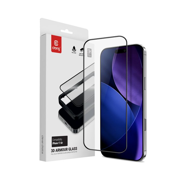 „Crong 3D Armour Glass“ – grūdintas stiklas iPhone 17 Air + montavimo rėmelis 7