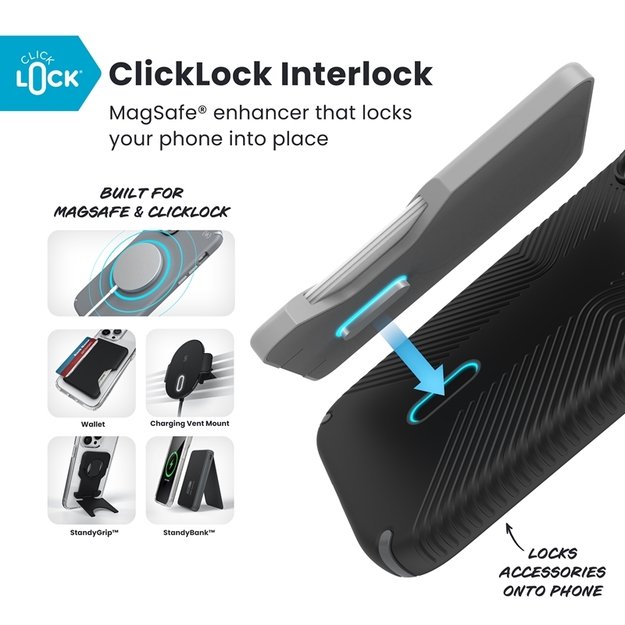 „Speck Presidio2 Grip ClickLock & MagSafe“ dėklas, skirtas „iPhone 17“ (juodas / pilkas / baltas) 5