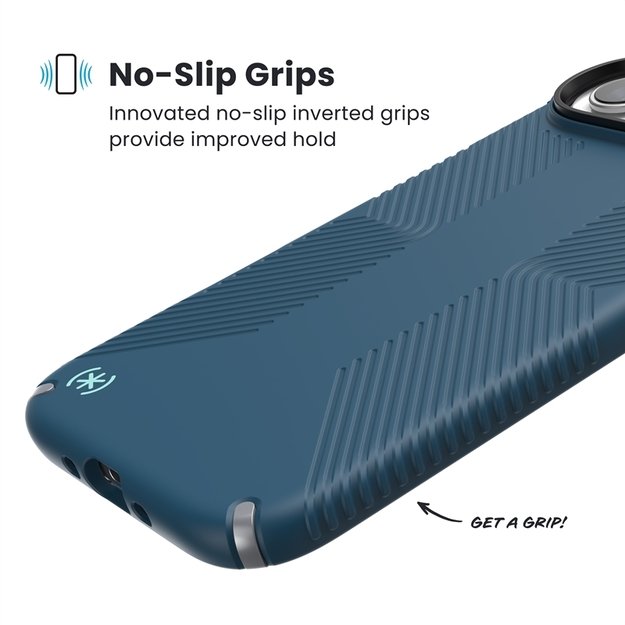 „Speck Presidio2 Grip MagSafe“ dėklas „iPhone 17 Air“ (gilios jūros / sidabro metalo / rašybos mėlynumo) 14
