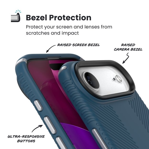 „Speck Presidio2 Grip MagSafe“ dėklas „iPhone 17 Air“ (gilios jūros / sidabro metalo / rašybos mėlynumo) 14