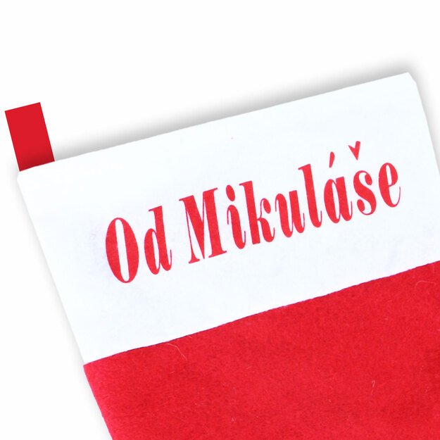 Red Christmas stocking with St. Nicholas printing 3