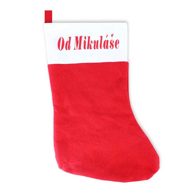 Red Christmas stocking with St. Nicholas printing 2