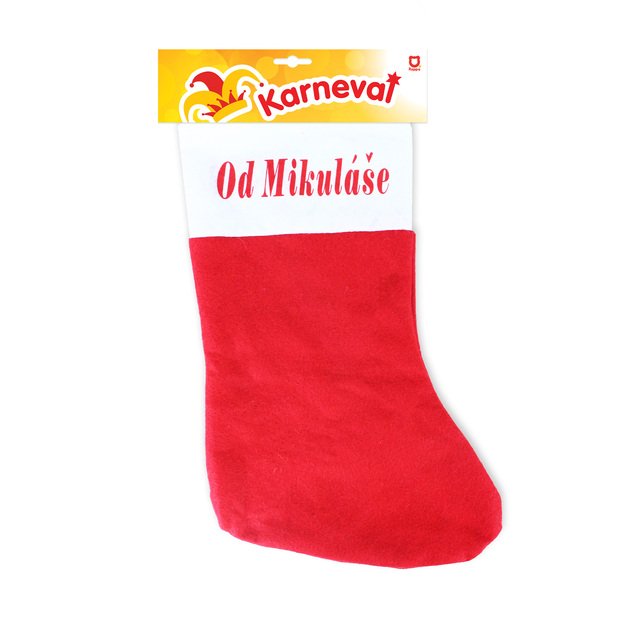 Red Christmas stocking with St. Nicholas printing 1