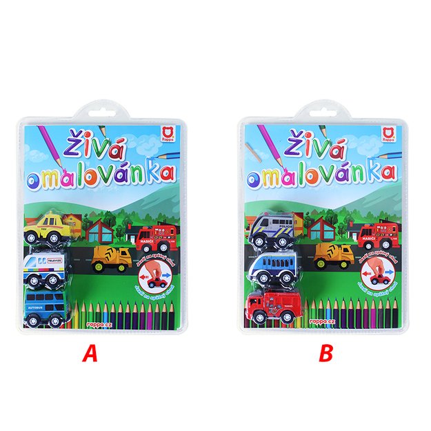 Spalvinimo knygelė su 3 automobiliais, 2 tipai 3