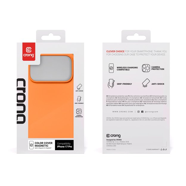 „Crong Color Cover Magnetic“ dėklas „MagSafe iPhone 17 Pro“ (oranžinis) 24