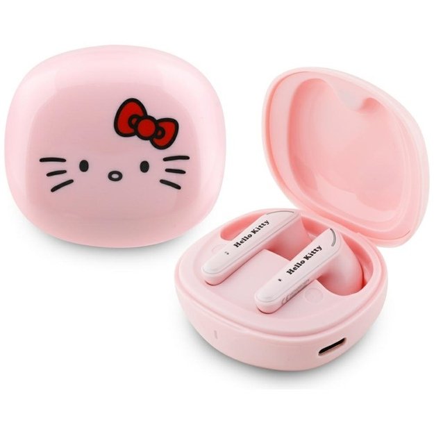 „Hello Kitty O“ blizgios apdailos – TWS ausinės + įkrovimo dėklas (rožinės) 3