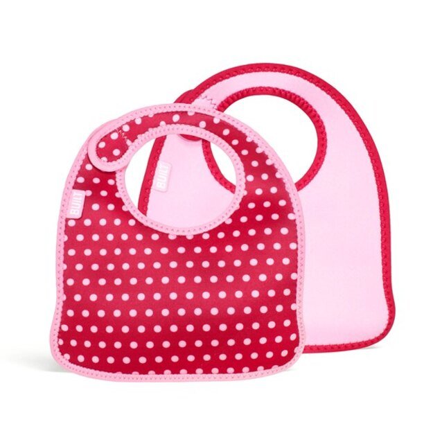 BUILT Mess Mate rinkinys iš 2 kūdikio seilinukų (Baby Pink Mini Dots) 1