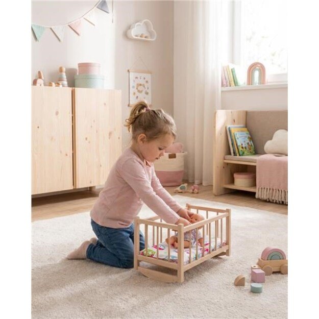Medinė lėlių lovelė-lopšys su patalyne Baby Mix 1