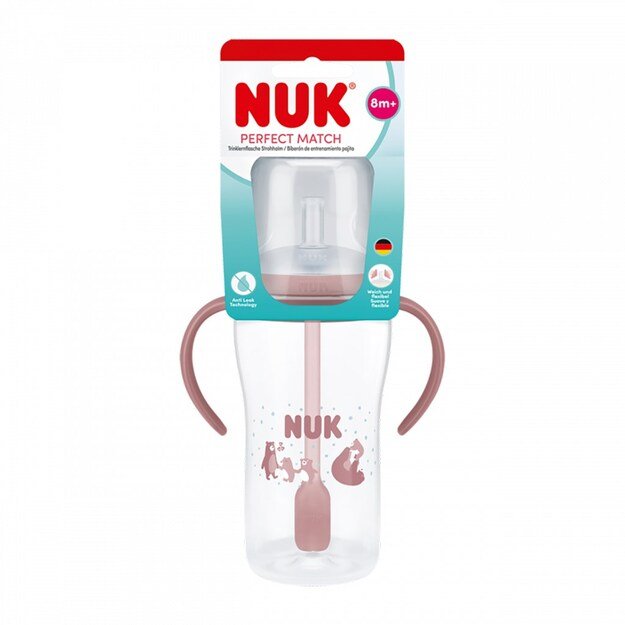 NUK Perfect Match lavinamasis kūdikių buteliukas su šiaudeliu MEŠKIUKAS 260 ml 1