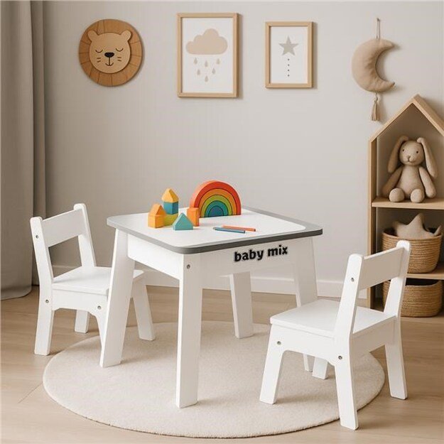 Vaikiškas stalas ir kėdė Baby mix, pilkos spalvos, lapų mišinys 6