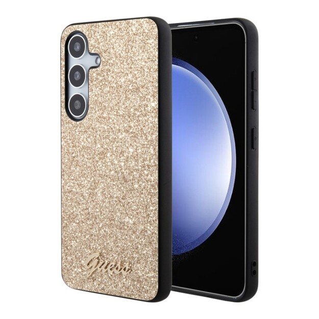 „Guess“ blizgučių dribsnių metalinis logotipo dėklas – „Samsung Galaxy S24“ dėklas (auksinis) 1