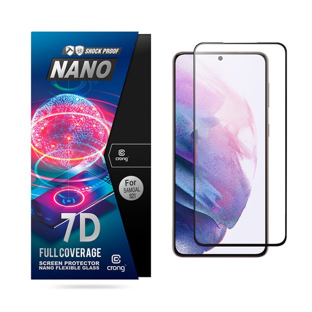 Crong 7D nano lankstus stiklas – pilnai dengianti hibridinė ekrano apsauga 9H Samsung Galaxy S21