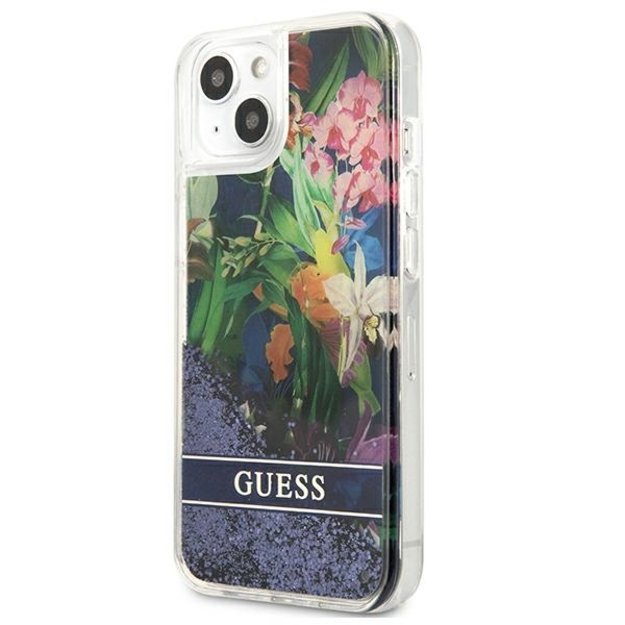 Guess Liquid Glitter Flower – iPhone 13 mini dangtelis (mėlynas) 15