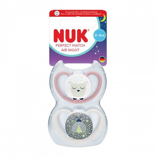NUK Soother Perfect Match Air Night FIREFLY/SHEEP 0-6m 2pc, 0-6 m 1