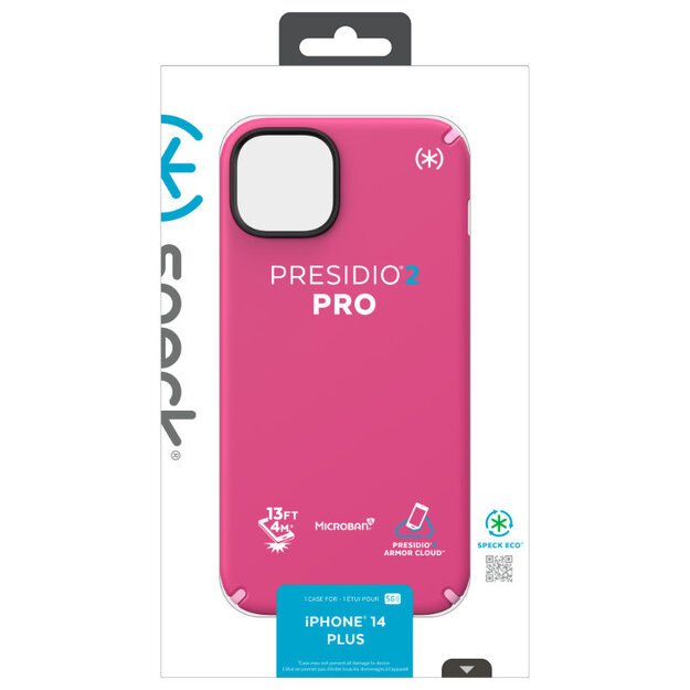 Speck Presidio2 Pro – dėklas, skirtas iPhone 15 Plus / 14 Plus su MICROBAN danga (skaitmeninė rožinė / žiedinė / balta) 20