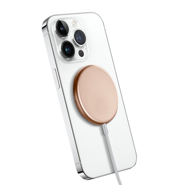 Crong MagSpot – aliuminio belaidis įkroviklis MagSafe (auksinis) 13