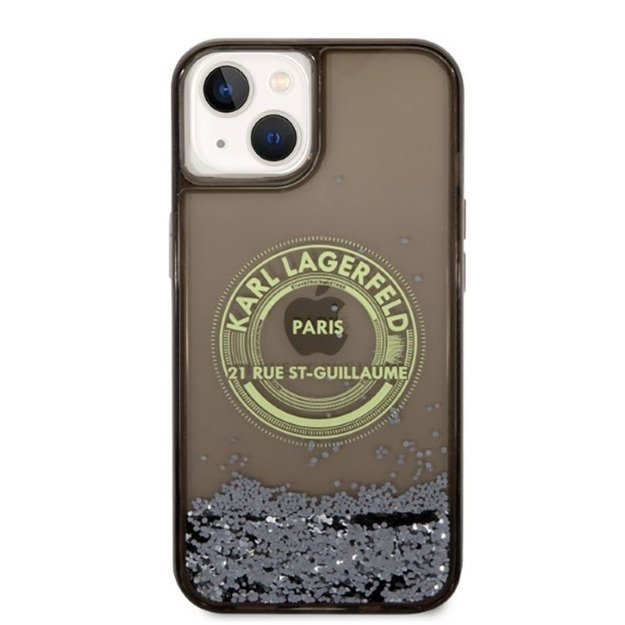 Karl Lagerfeld Liquid Glitter Round RSG Logo Case – dėklas, skirtas iPhone 14 Plus (juodas)