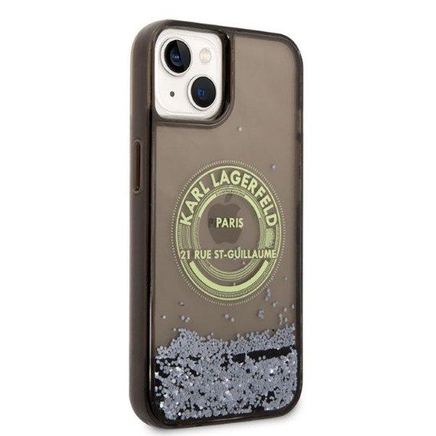 Karl Lagerfeld Liquid Glitter Round RSG Logo Case – dėklas, skirtas iPhone 14 Plus (juodas)