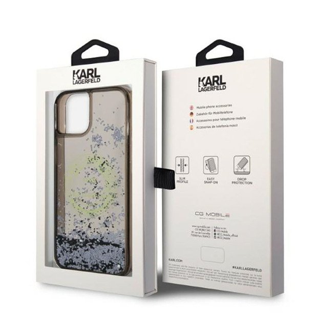 Karl Lagerfeld Liquid Glitter Round RSG Logo Case – dėklas, skirtas iPhone 14 Plus (juodas)