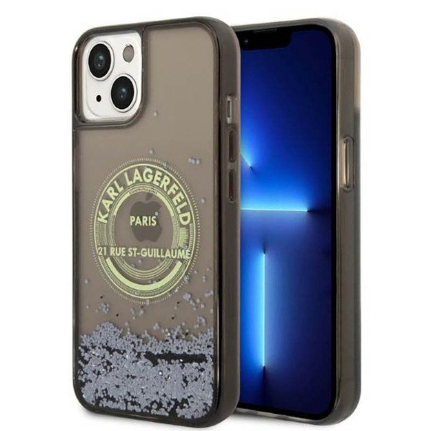 Karl Lagerfeld Liquid Glitter Round RSG Logo Case – dėklas, skirtas iPhone 14 Plus (juodas)